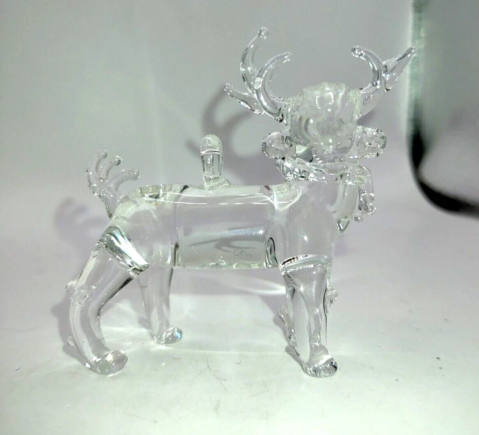 Árbol de Navidad de reno de vidrio transparente hecho a mano vintage adorno de vacaciones 2 1/4" Foto 3 de 4