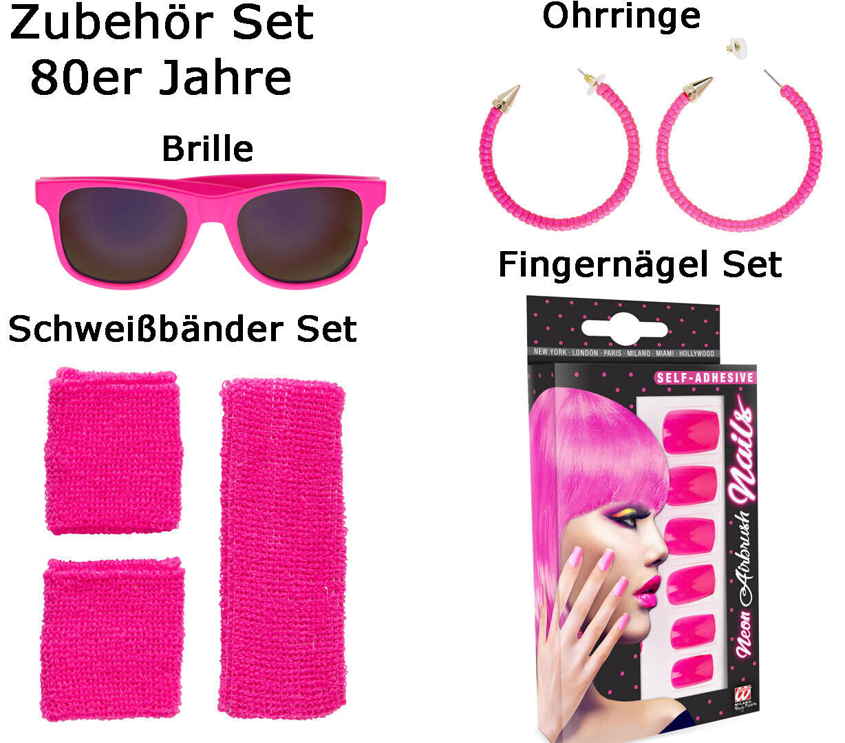 80er Jahre Zubehör Set Dame - Set 80 ties pink