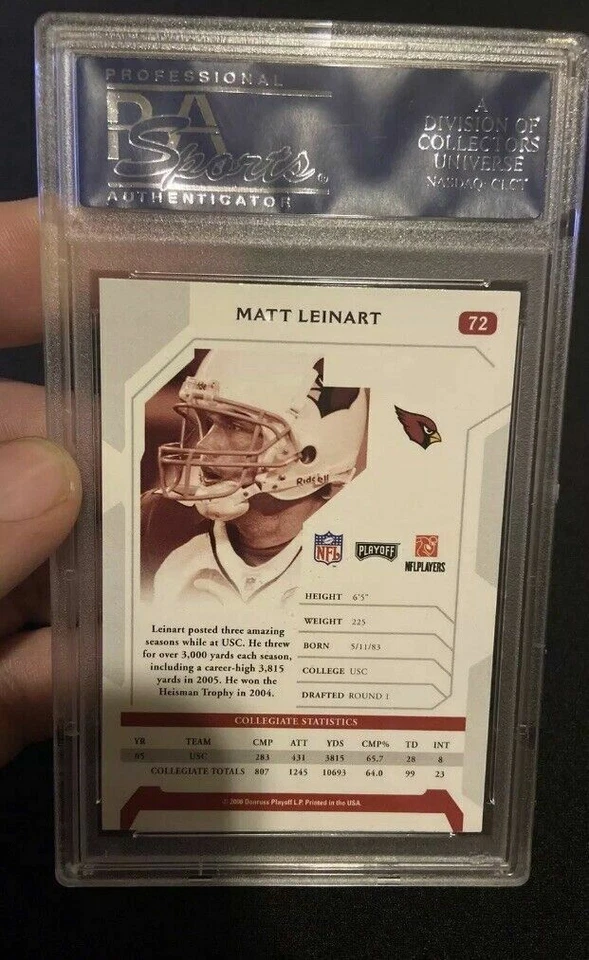 2006 Playoff #72 Matt Leinart NFL Playoffs Rookie Card PSA 10  - Image 2 of 2