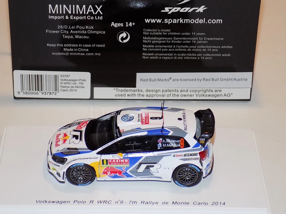 1/43 Spark Volkswagen Polo WRC car #6 7th Monte Carlo Rally 2014 Mikkelsen S3787 - Image 3 of 3