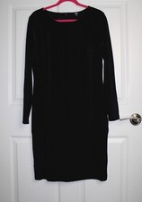 NWT Tahari Black Velvet Burnout Sheath Dress Lined Long Sleeve Round Neck Sz LG