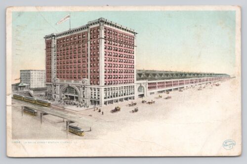 Carte postale antique La Salle Street Station Chicago Illinois 1909 - Photo 1/2
