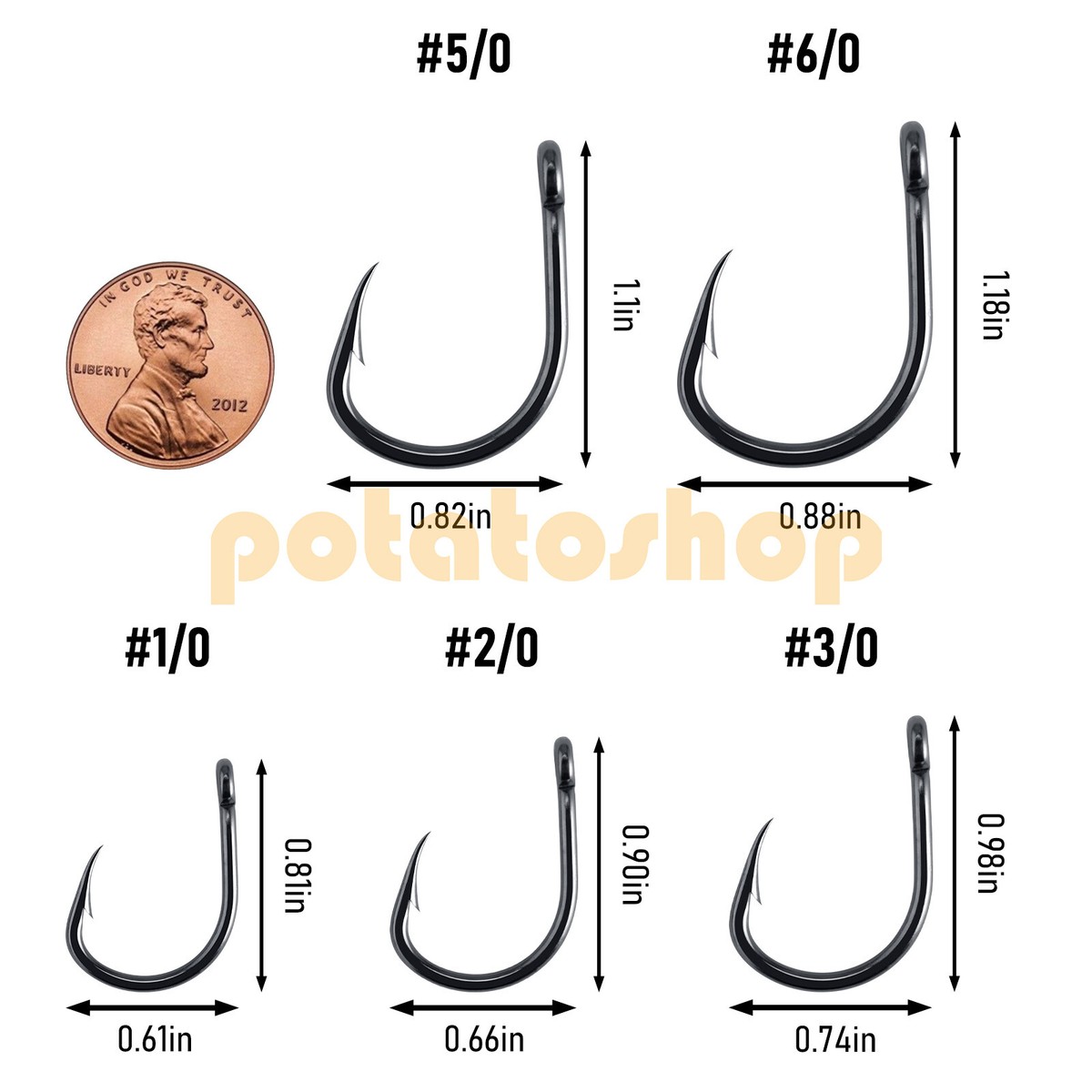 20 Pack Surf Fishing Circle Hooks Black Nickel for Striper Catfish