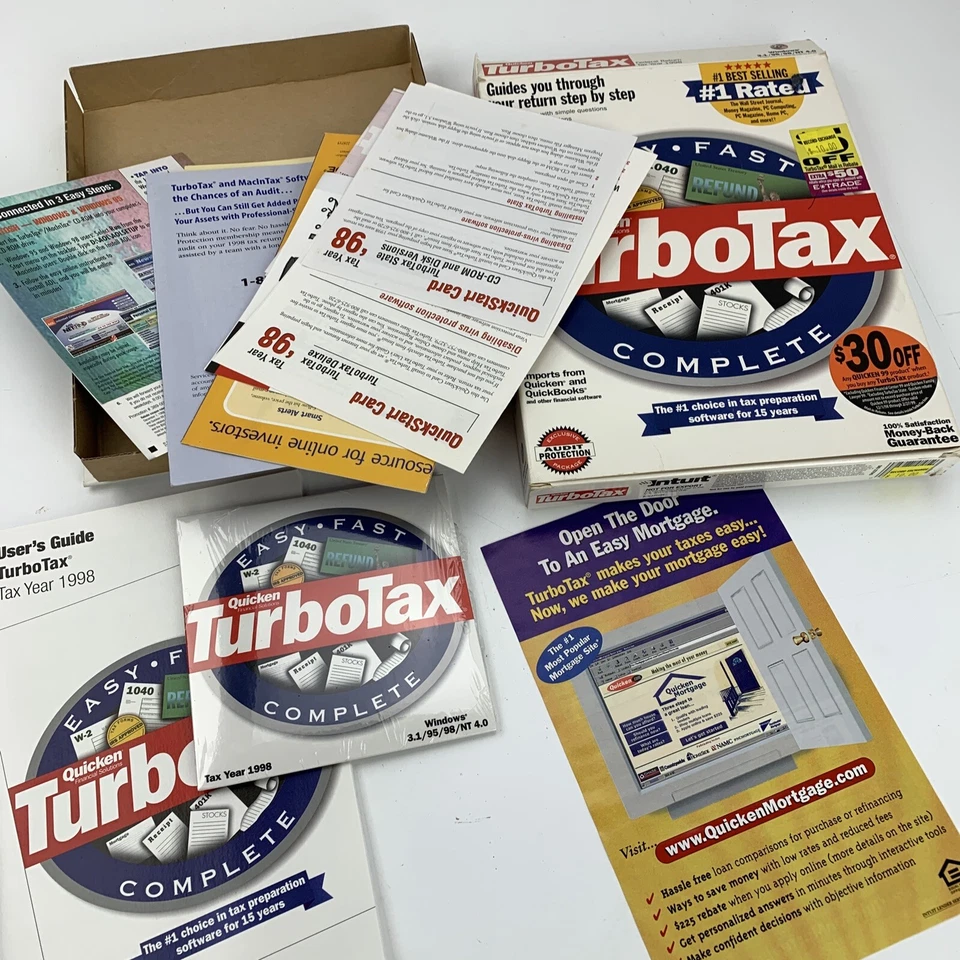 Quicken Turbo Tax Vintage 1998 PC CD-Rom Big Box - Image 3 of 4