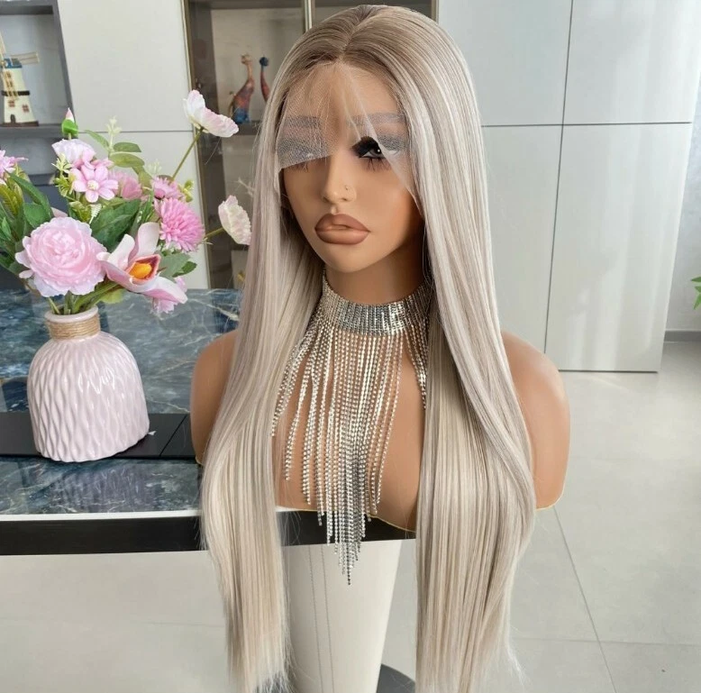 Peluca de encaje frontal HD mezcla cabello humano reflejos ondulado rizado largo rubio ombre Foto 2 de 4