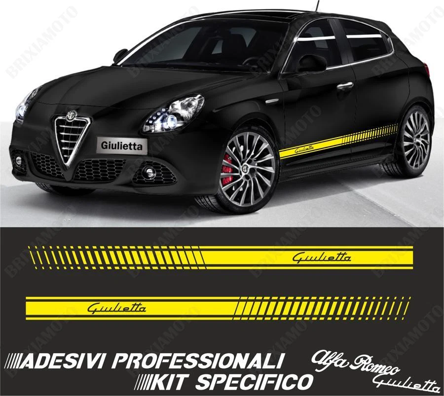 BRIXIAMOTO ADESIVI STRISCE FIANCATE LATERALI ALFA ROMEO GIULIETTA GIALLO CON SPATOLA