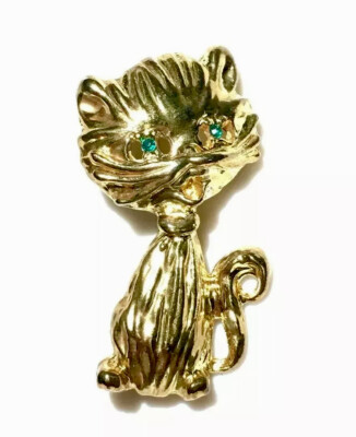 Katze Cat Vergoldete Brosche Vintage Süß Kater Antikschmuck Schmucksammlung