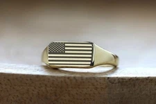 Ring Signet America Vintage Flag Masonic Silver 925 Mens Ring Custom Flag Ring