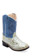 New Toddler girl's Old West BLUE SILVER GLITTER COWBOY BOOTS Size 4 5 6 7 8