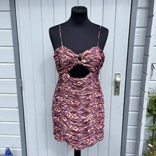 Zara Purple Ruched Ruffle Bodycon Spaghetti Strap Cut Out Mini Dress Size S