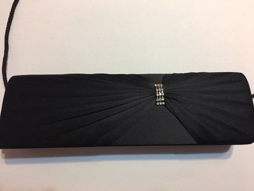 Gunne Sax Bag Black Satin Evening Wedding Prom Clutch Rhinestone Bow Strap Purse - Picture 2 of 5