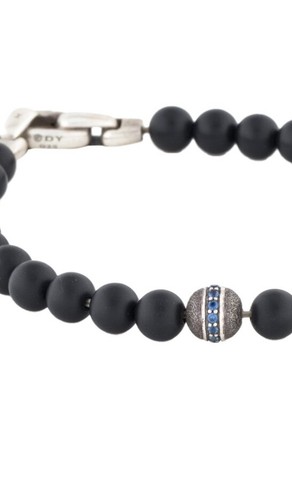 DAVID YURMAN ONYX & SAPPHIRE STERLING SILVER 925 BEAD BRACELET - Picture 6 of 7