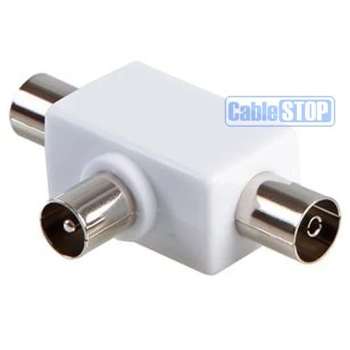 CABLESTOP Antena de TV coaxial de 2 vías divisor en T 1 enchufe a 2 enchufes adaptador Ariel BLANCO PAL