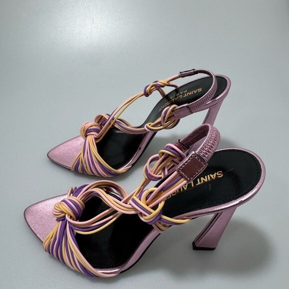 Saint Laurent tacco rosa e viola con tacco geometrico