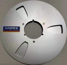 Ampex 10" Empty Metal Reel, 1/4" Tape, Classic 3 Window Silver, w/ new box + Bag