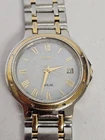 Vintage Seiko Solar V145-0D40 Roman Dial Two Tone Watch Runs SHIPS FREE