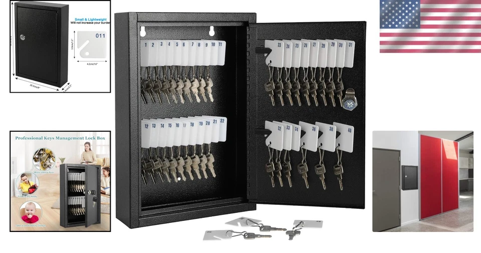 Compact Key Holder Lock Box - Wall Mounted with 40 Key Tags & Security Lock - Image 2 of 4