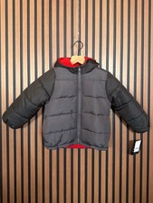 New London Fog Puffer Jacket Medium 5/6 Boys Gray Hoodie Long Sleeve Full Zip