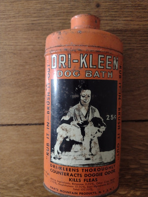 ANTIQUE DRI KLEEN DOG TIN DOG BATH HARTZ PRODUCTS FLEA COLLAR LEASH TAG SHAMPOO