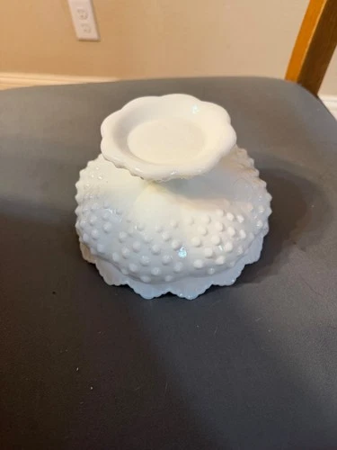 Vintage Fenton White Hobnail Milk Glass Pedestal Candle Holder Bowl 6.5 inch