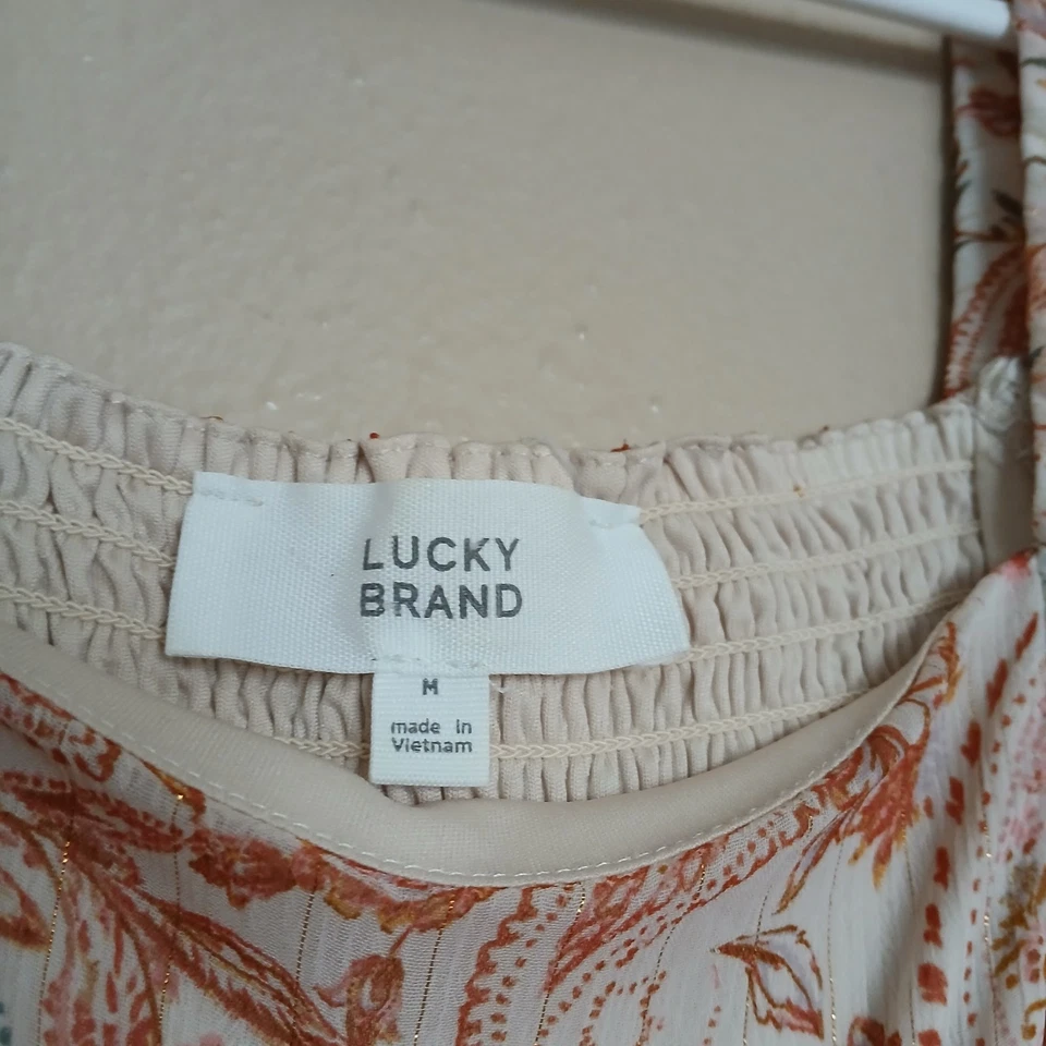 Lucky Brand Dress Medium Floral Babydoll Smocked Puff Sleeve Cottage Core Boho - Image 4 of 4