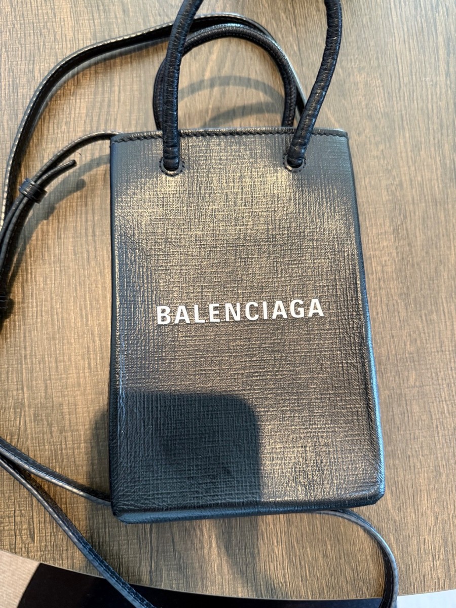 本日限定BALENCIAGA Shopping Phone Holder Bag Balenciaga Shopping Phone Holder Mini Tote Black Crossbody Bag
