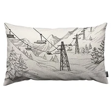  Mountain Ski Lift Pillow Cover 12x20 inch Sketch White Wintertime Snow 