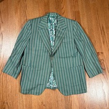 Vintage 70s Striped Wool Green Patterned Blazer Union Made USA