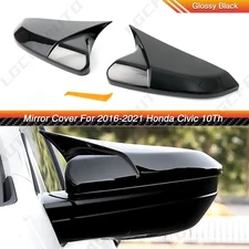 Pair Side Mirror Cover Caps Rearview Cover Gloss Black For Honda Civic 2016-2021