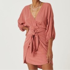 Anthropologie Puff-Sleeve Wrap Mini Dress - Pink Rose  Size 10