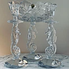 Waterford Vintage Signed Tom Brennan Flawless Seahorse Compote Candlesticks Set