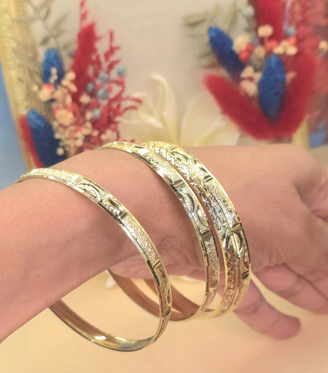 14K vergoldet Armreif Armband 4er Set strukturiert Diamantschliff Gold Größe 7