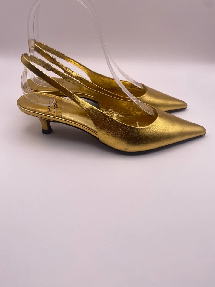 Jeffrey Campbell Mujer Persona Dorado Metálico Punta Punta Punta Slingback Bomba Talla 6 Foto 4 de 4