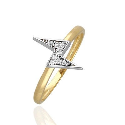 14K Yellow Gold Two-Tone 0.09CTW CZ Lighting Bolt Ring