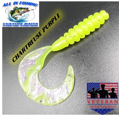 15ct 3.8 inch curly tail grub chartreuse purple fishing/ Bass Fishing
