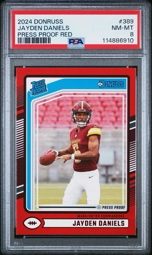 2024 Panini Donruss #389 JAYDEN DANIELS Rookie RC Press Proof RED PSA 8