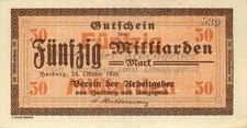 Harburg Verein der Arbeitgeber 50 Milliarden Mark 1923 fast Kfr.