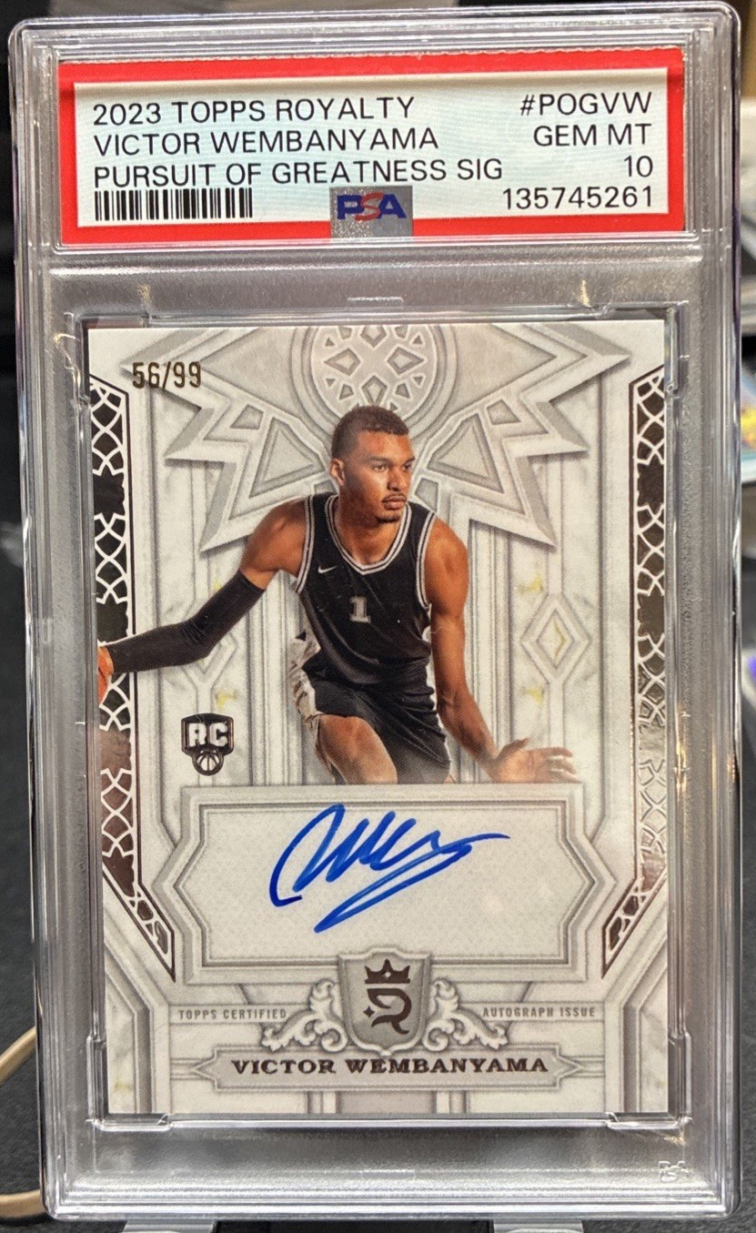 Victor Wembanyama #POG-VW Basketball Cards 2023 Topps Royalty Pursuit of Greatness Signature trading card — raw and PSA graded price guide