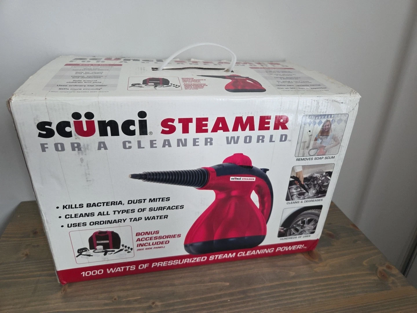 Scunci Steamer Red Handheld Cleaner World: Remove Wrinkles, Cleans Grout NEW