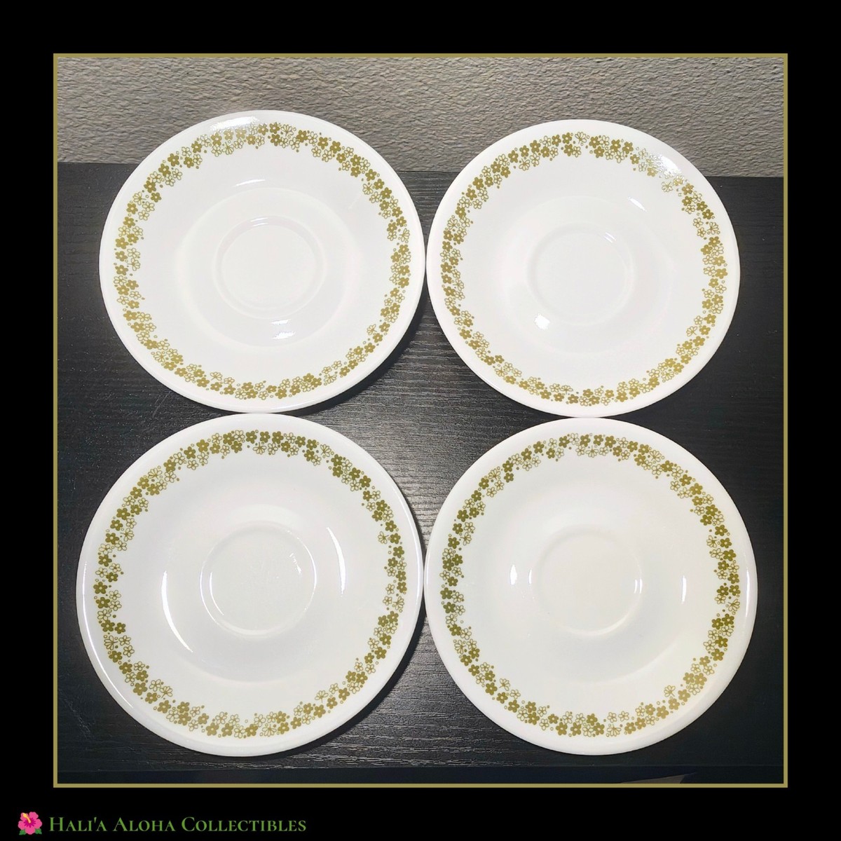 Set of 4 VINTAGE Corelle Spring Blossom Green Crazy Daisy 6½