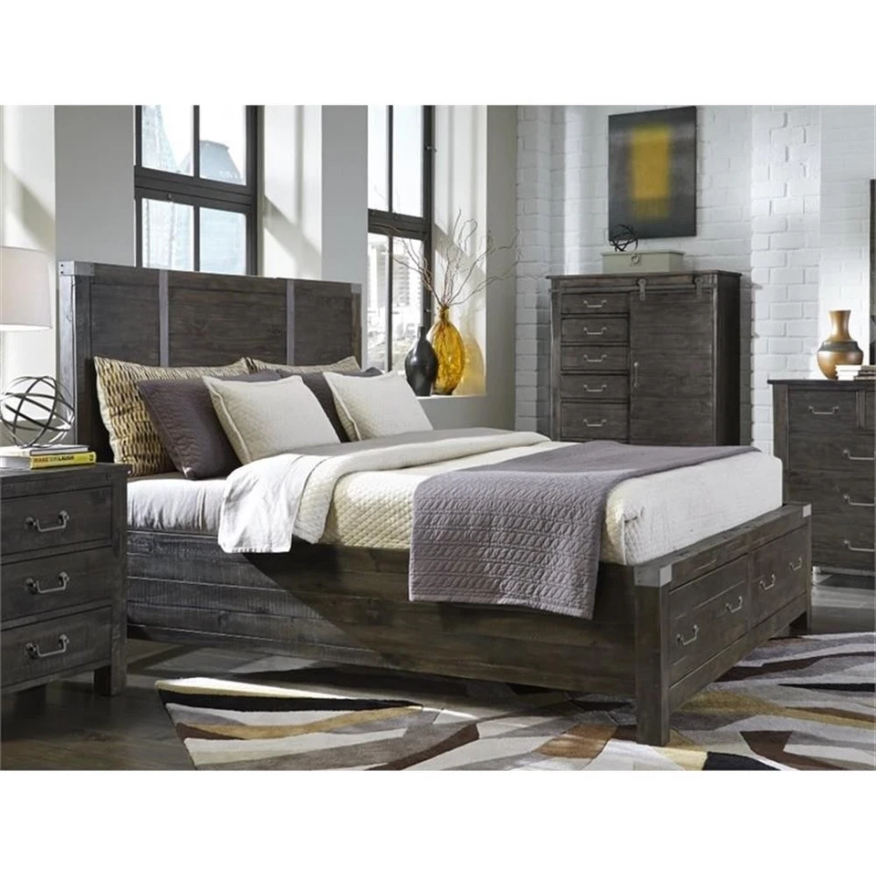 Cama con panel King Magnussen Abington con almacenamiento en carbón desgastado Foto 2 de 3