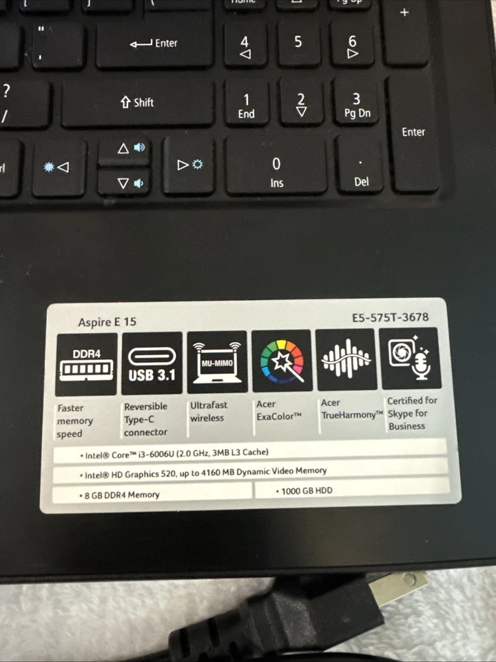 ACER ASPIRE E 15 E5-575 | INTEL CORE I3-6006U 2.0GHZ | 1000GB | 8GB RAM - Imagen 2 de 4