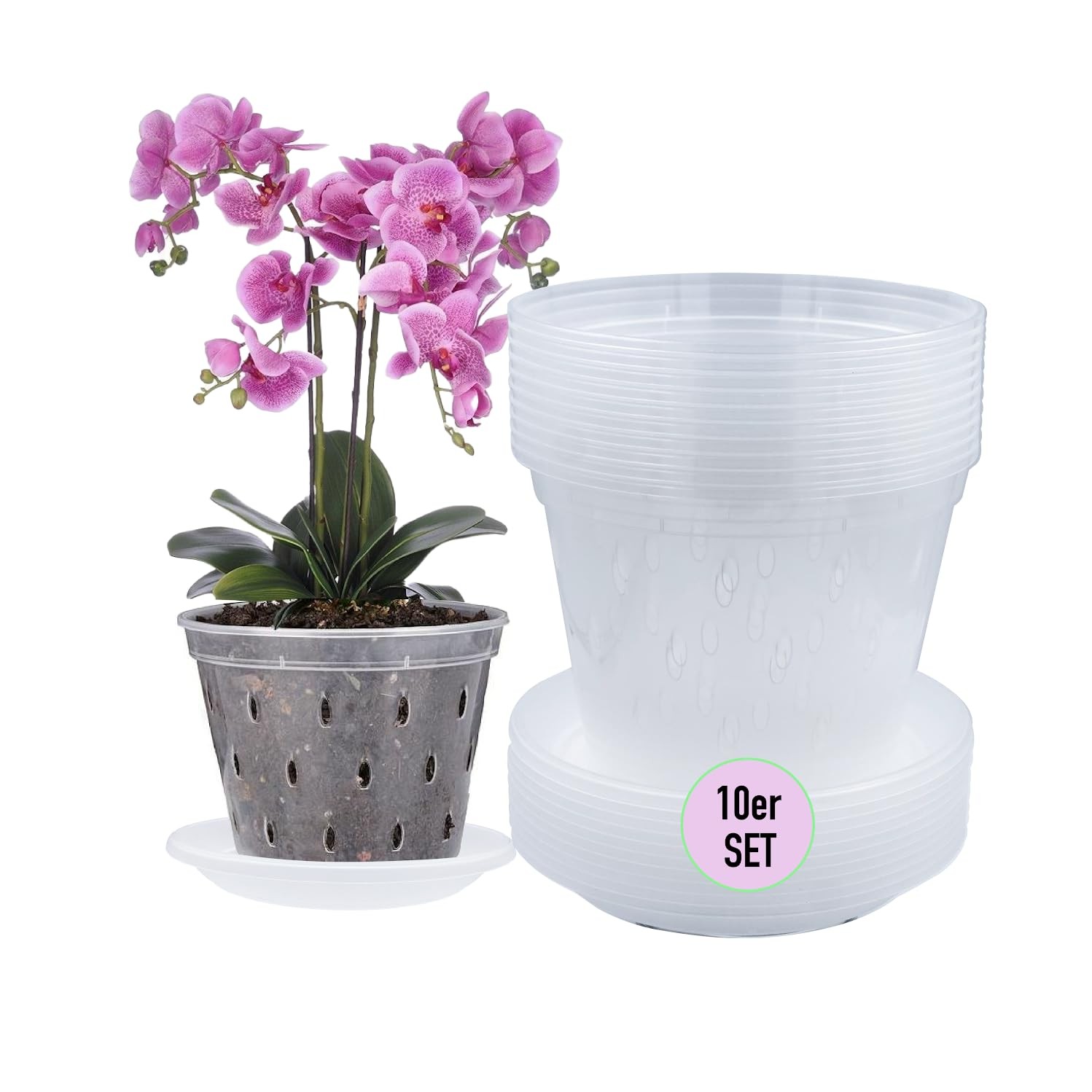 Pots à orchidées transparents 17cm pour éviter le pourrissement des racines