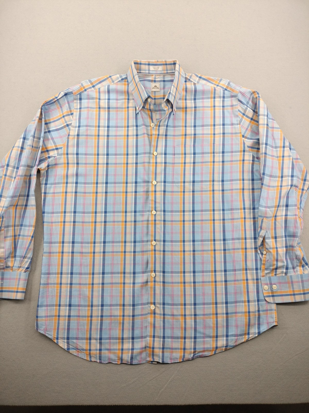 Peter Millar Dress Shirt Men Size XL Long Sleeve Checkered Button Up Window Pane