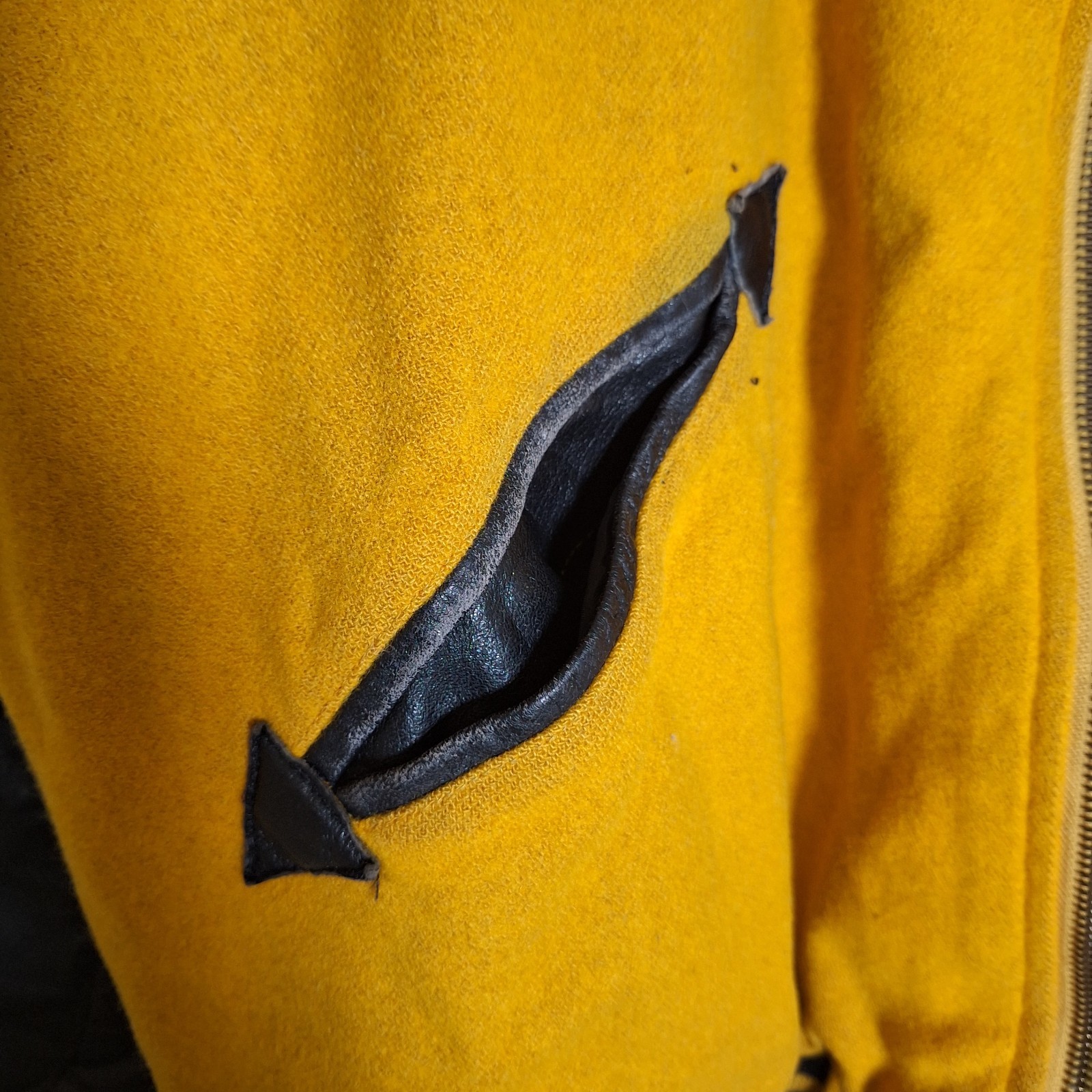 Reebok's 80's Tennis Open Varsity Jacket Leather Sleeves Wool Yellow VTG image 10