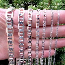 Solid 925 Sterling Silver Mariner Marina Anchor Chain Necklace Bracelet Italy