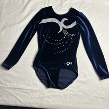 GK Elite Navy Velvet Rhinestone Embellished Long Sleeve Gymnastics Leotard CM