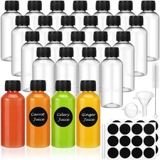 16 Pack 2 Oz Shot Bottles with Caps, Mini Reusable Plastic Ginger Shots Bottle L