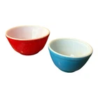 Vintage PYREX Primary Color Nesting Mixing Bowl Set Blue 5” & Red 7”