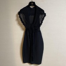 Vintage Rare CHANEL Dress Black Key Stitch Knitting Women Used Size 38/S 2507TY